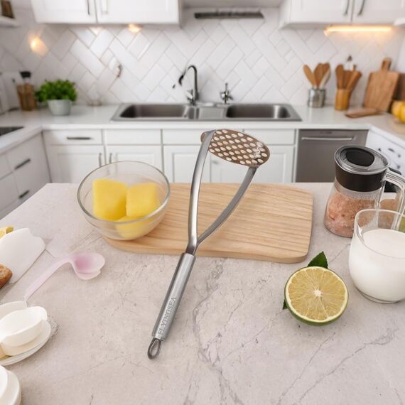 FLYINGSEA Kartoffelstampfer,Professioneller Kartoffelstampfer aus 18-8 Edelstahl – Gemüsestampfer,für Kartoffeln, Möhren & Gemüse,Ideal für Home-Cooking,Koch- und Küchenhelfer.Geschirrspülersicher.