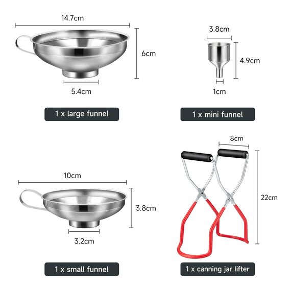 HAUSPROFI Edelstahl Trichterset 4-teilig mit Einmachgläser Heber & Trichter - 3 Größen Küchentrichter Set für Marmelade, Einmachen, Öl, Gewürze - Spülmaschinenfest