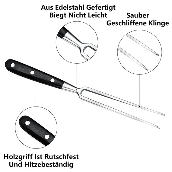 Fleischgabel 2 Stück,Fleischgabel Edelstahl Grillgabel mit Holzgriff 30cm Tranchiergabel Gerade Bratengabel 16cm Klingenlänge Grillgabeln Hart Rostfreier Fleischgabel Groß mit Schwarz Holzgriff