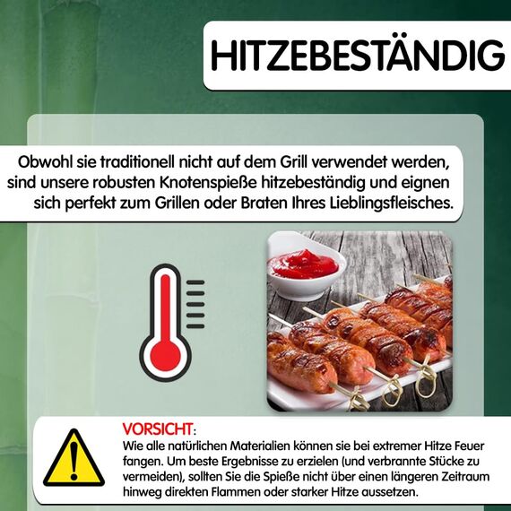 200 Stück ausgefallene Bambusknoten-Cocktailspieße - 12cm dekorative Holzknoten-Spieße - Für Partys, Vorspeisen, Cocktails, Früchte, Kebabs, Grill (BBQ) - von Mobi Lock