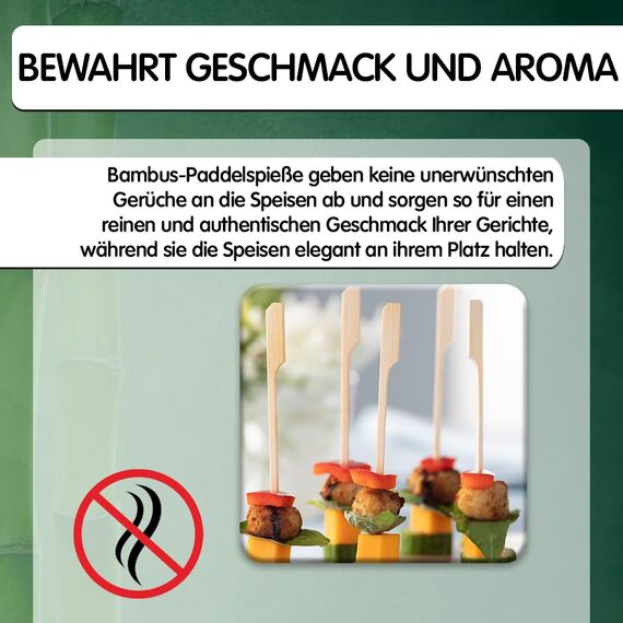 300 Stück Bambusspieße, Breite Flache Paddle-Holzspieße - Teppo-Spieße für Partys, Appetizer, Marshmallows, Früchte, Barbecue (BBQ) - von Mobi Lock