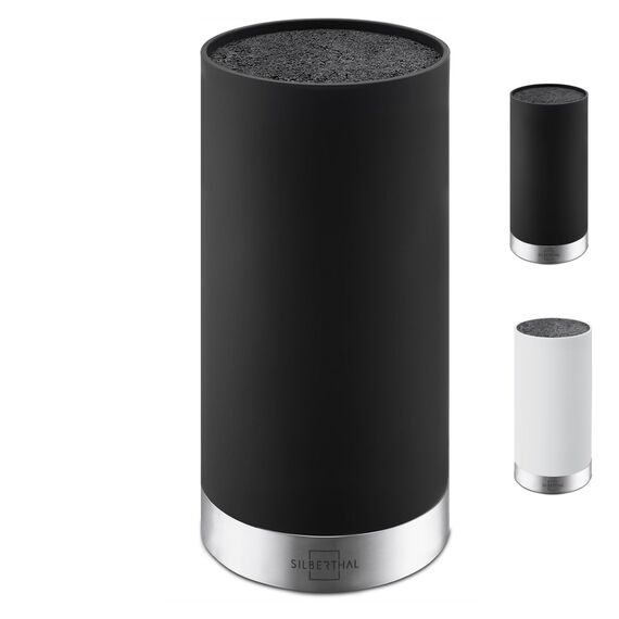 SILBERTHAL Universal Messerblock ohne Messer - herausnehmbarer Borsteneinsatz - für bis zu 10 Messer Aufbewahrung - Schwarz - Recyceltes Plastik mit Edelstahlring