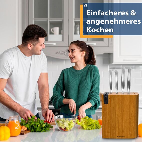 Fimaten Messerblock mit Messer, 6-Teilig Küchenmesser Set, Messerblock mit Schärfer, Kochmesser Set mit Santokumesser, Kochmesser, Brotmesser, Obstmesser, Allzweckmesser, Messerset mit block aus Holz