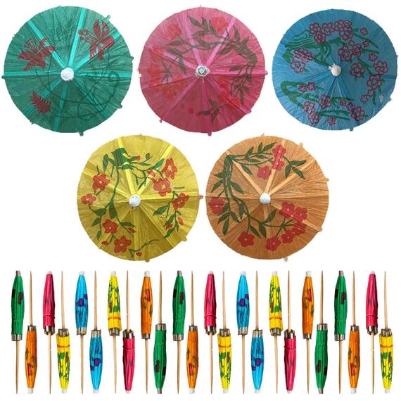 120 Stück Bunte Bambus-Cocktailschirmchen - 10 cm (3,9 Zoll) Farbige Schirm-Zahnstocher für Tropische Getränke, Cupcakes, Tiki-Bars, Poolpartys, Luau- und Sommerfeste - von Mobi Lock