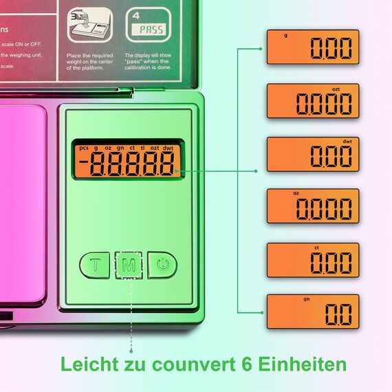 UNIWEIGH Digitale Taschenwaage 300g/0.01g(0.001 oz), Regenbogen-Miniwaage für Lebensmittel Unzen und Gramm, schillernde Beschichtung Kleine Schmuck-Grammwaage für Medizin, Kräuter, Münzen