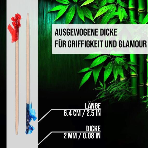 500 Stück Bunte Rüschenspieße-Bambuszahnstocher - 6,5 cm (2,5 Zoll) Rote, Goldene, Grüne & Blaue Holzspieße für Desserts, Vorspeisen, Obst, Canapés, Platten & Buffets - von Mobi Lock