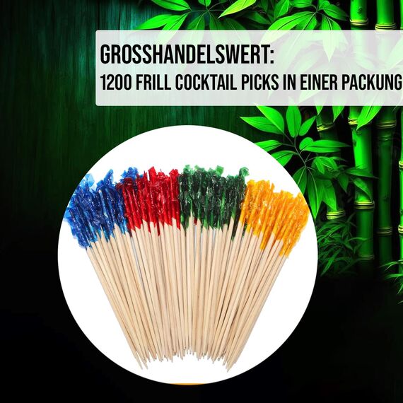 1200 Stück Bunte Rüschenspieße-Bambuszahnstocher - 6,5 cm (2,5 Zoll) Rote, Goldene, Grüne & Blaue Holzspieße für Desserts, Vorspeisen, Obst, Canapés, Platten & Buffets - von Mobi Lock
