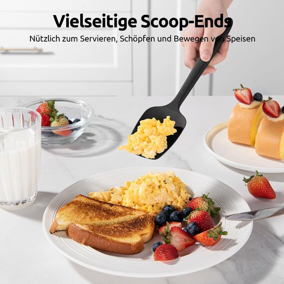 U-Taste Silikon Spatel & Teigschaber 4er Set, 315℃ Hitzebeständiger Antihaft-Gummispachtel Kuchenspatel, Nahtloses Einteiliges Design für Kochen Backen Mischen (Schwarz)