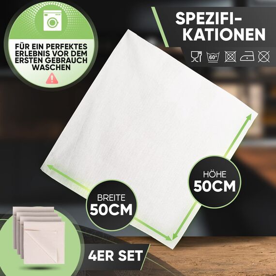 Loco Bird Passiertuch 50x50cm - 4 Stück 100% Baumwolltuch - ungebleichtes Käsetuch, Feines Mulltuch und Mulltücher Dichtegrad 100, Waschbares Leinentuch, Cheesecloth und Seihtuch mit vernähten Kanten