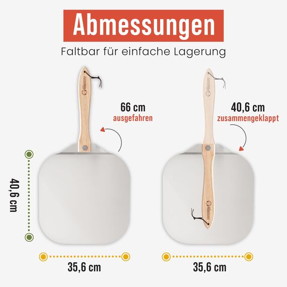 Chef Pomodoro - Pizzaschieber - 35,6 x 40,6 cm - Faltbarer Griff - Perforierte Aluminium Pizzaschaufel zum einfachen Einschieben des Pizzateigs - Perfekt als Backofenzubehör und für Hobby Pizzabäcker