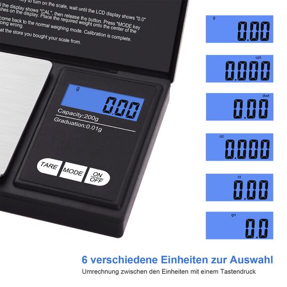 UNIWEIGH Grammwaage,200 gx0.01 g(7.05 oz x 0.001 oz) Digitale Taschenwaage,Elektronische Smart Weigh Waage,Tragbare kleine Schmuckwaage Gramm und Unzen,Miniwaage mit LCD Display,Tara