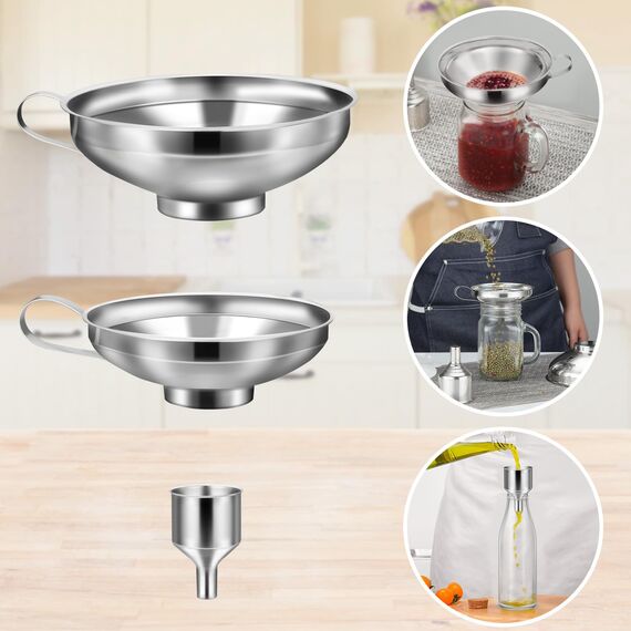HAUSPROFI Edelstahl Trichterset 4-teilig mit Einmachgläser Heber & Trichter - 3 Größen Küchentrichter Set für Marmelade, Einmachen, Öl, Gewürze - Spülmaschinenfest