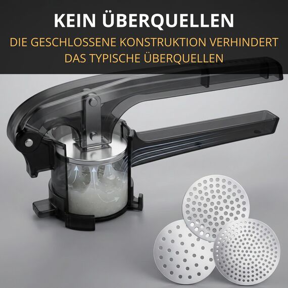Thiru Spätzlepresse & Kartoffelpresse aus Kunststoff – 3 Edelstahl-Einsätze für Spätzle, Spaghetti-Eis, Kartoffelpüree 60 Tage risikofrei testen – sicherer Topf-Halt – spülmaschinengeeignet