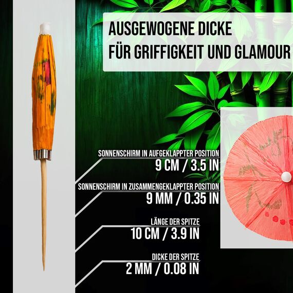 220 Stück Bunte Bambus-Cocktailschirmchen - 10 cm (3,9 Zoll) Farbige Schirm-Zahnstocher für Tropische Getränke, Cupcakes, Tiki-Bars, Poolpartys, Luau- und Sommerfeste - von Mobi Lock