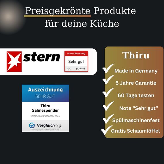 Thiru Spätzlepresse Lochdurchmesser ca. 3mm - Testsieger 2024-60 Tage risikofrei testen - Rundloch mit Schaumlöffel & Auflagerasten - Ideal für Spätzle, Kartoffelpüree, Säfte - Made in Germany