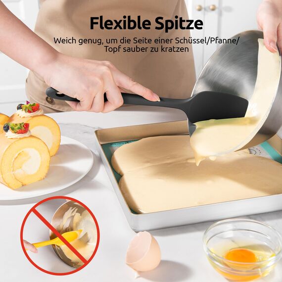 U-Taste Silikon Spatel & Teigschaber 4er Set, 315℃ Hitzebeständiger Antihaft-Gummispachtel Kuchenspatel, Nahtloses Einteiliges Design für Kochen Backen Mischen (Schwarz)
