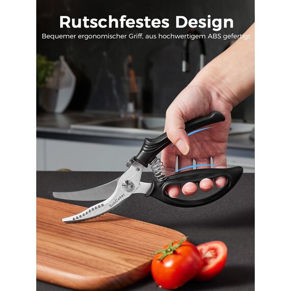 SimCoker Geflügelschere Profi, Küchenschere,Fleischschere, Robustes Huhn mit Rutschfestem Griff und Sicherheitsverschluss, Fleischschere für Fleisch, Huhn, Knochen, Geflügel, Federbelastet