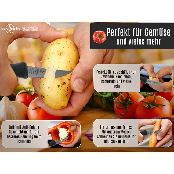 Schälmesser aus Solingen Gemüsemesser Set mit scharfer gebogener Schnittfläche Obstmesser Küchenmesser Made in Germany Schneidmesser aus Rostfreiem Edelstahl Schwarz Spülmaschinen geeignet (4)