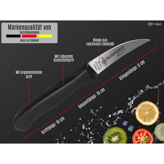 Schälmesser aus Solingen Gemüsemesser Set mit scharfer gebogener Schnittfläche Obstmesser Küchenmesser Made in Germany Schneidmesser aus Rostfreiem Edelstahl Schwarz Spülmaschinen geeignet (2)