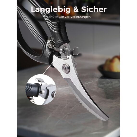SimCoker Geflügelschere Profi, Küchenschere,Fleischschere, Robustes Huhn mit Rutschfestem Griff und Sicherheitsverschluss, Fleischschere für Fleisch, Huhn, Knochen, Geflügel, Federbelastet