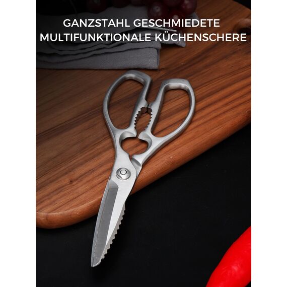 SimCoker Schwere Küchenschere – Geschmiedet aus 3Cr14-Edelstahl, robuste Haushaltsschere für Fleisch, Geflügel und Gemüse, mit Flaschenöffner, spülmaschinenfest, 22,8 cm, 5 Jahre Garantie