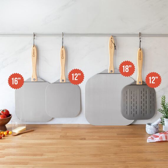 Chef Pomodoro Pizzaschieber mit einklappbarem Holzgriff - Hochwertige Pizzaschaufel aus Aluminium - Gourmet Pizzaheber für hausgemachte Pizzen, Backen, Brot (45,7 x 50,8 cm)