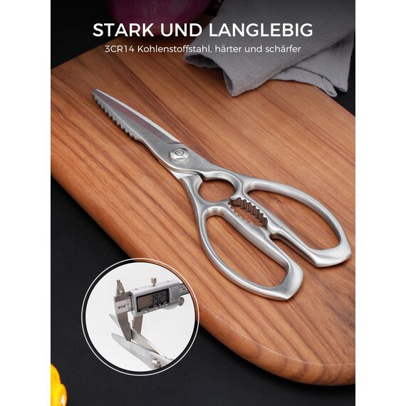 SimCoker Schwere Küchenschere – Geschmiedet aus 3Cr14-Edelstahl, robuste Haushaltsschere für Fleisch, Geflügel und Gemüse, mit Flaschenöffner, spülmaschinenfest, 22,8 cm, 5 Jahre Garantie
