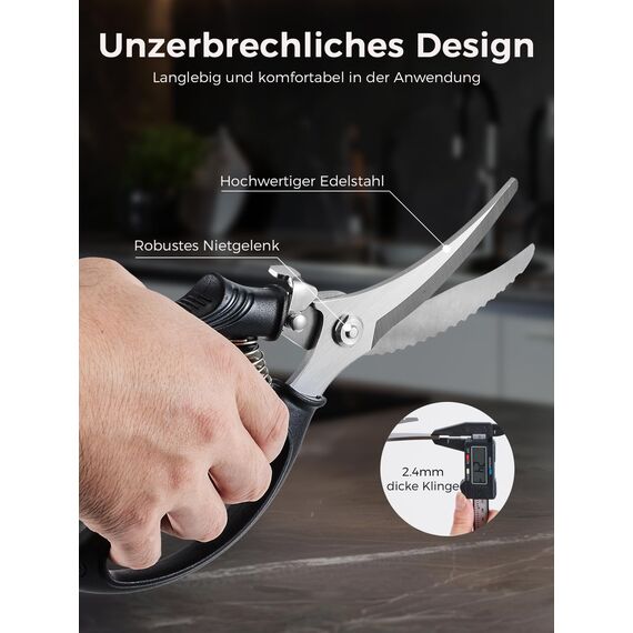 SimCoker Geflügelschere Profi, Küchenschere,Fleischschere, Robustes Huhn mit Rutschfestem Griff und Sicherheitsverschluss, Fleischschere für Fleisch, Huhn, Knochen, Geflügel, Federbelastet