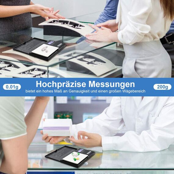 UNIWEIGH Digitale Grammwaage,200g 0.01g/0.001oz Gewichtswaage Gramm und Unze,Elektronische Smart Mini-Taschenwaage mit 100g Kalibrierungsgewicht,für Getreide,Gold,Schmuck,Strom,LCD
