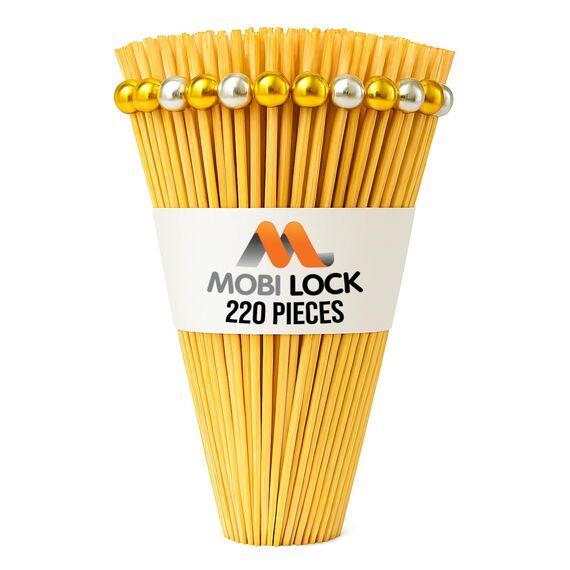 220 Stück Bambus-Cocktailspieße mit Gold- & Silberperlen - 12 cm Kugel-Zahnstocher für Vorspeisen und Getränke - Elegante Holzspieße für Buffets, Partys & Events - von Mobi Lock