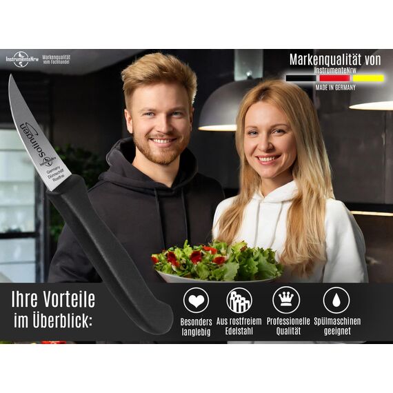Schälmesser aus Solingen Gemüsemesser Set mit scharfer gebogener Schnittfläche Obstmesser Küchenmesser Made in Germany Schneidmesser aus Rostfreiem Edelstahl Schwarz Spülmaschinen geeignet (4)
