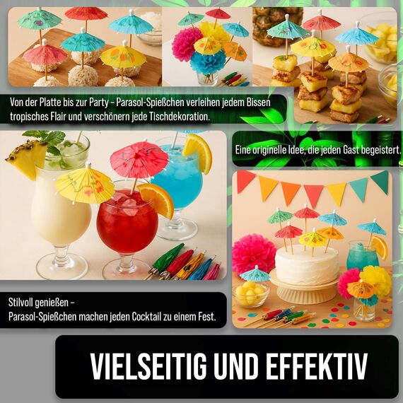 220 Stück Bunte Bambus-Cocktailschirmchen - 10 cm (3,9 Zoll) Farbige Schirm-Zahnstocher für Tropische Getränke, Cupcakes, Tiki-Bars, Poolpartys, Luau- und Sommerfeste - von Mobi Lock