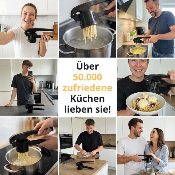 Thiru Spätzlepresse & Kartoffelpresse aus Kunststoff – 3 Edelstahl-Einsätze für Spätzle, Spaghetti-Eis, Kartoffelpüree 60 Tage risikofrei testen – sicherer Topf-Halt – spülmaschinengeeignet