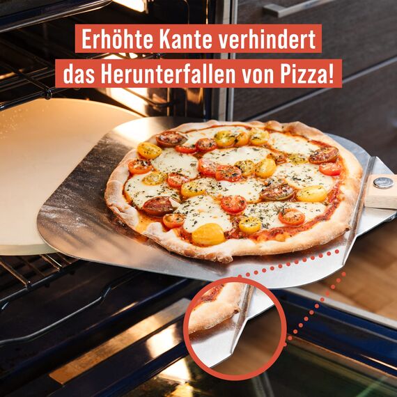 Chef Pomodoro Pizzaschieber mit einklappbarem Holzgriff, 30,5 x 35,6 cm - Hochwertige Pizzaschaufel aus Aluminium - Gourmet Pizzaheber für hausgemachte Pizzen, Backen, Brot - Pizza Zubehör
