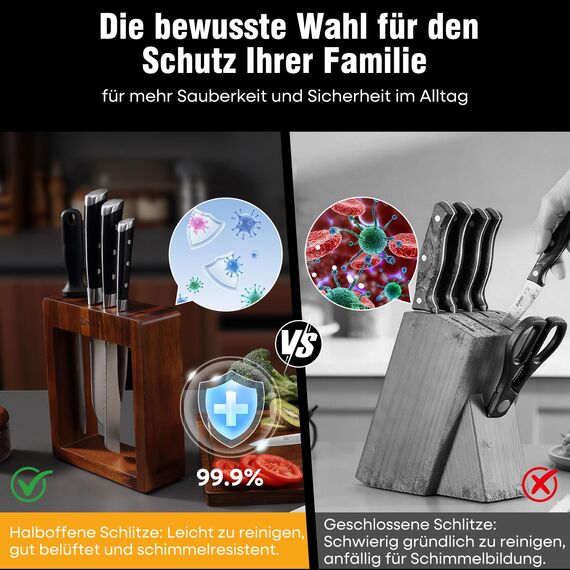 PAUDIN Messerblock Set, Messerset 7-teilige, Messerset mit Messerblock, Scharfes Küchenmesser Set mit Holzblock, Profi Messer Set mit Kochmesser Brotmesser aus Hochwertigem Edelstahl und ABS Griff