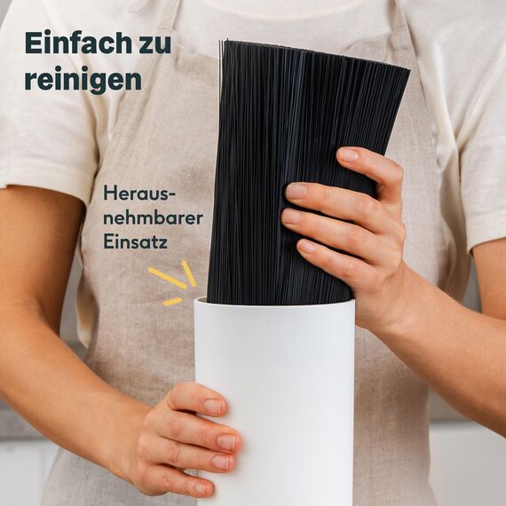 SILBERTHAL Universal Messerblock - Borsteneinsatz herausnehmbar - ohne Messer - unbestückt - Messeraufbewahrung mit Edelstahlring - Weiß