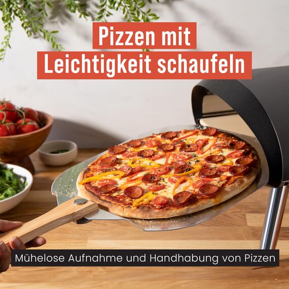 Chef Pomodoro - Pizzaschieber - 35,6 x 40,6 cm - Faltbarer Griff - Perforierte Aluminium Pizzaschaufel zum einfachen Einschieben des Pizzateigs - Perfekt als Backofenzubehör und für Hobby Pizzabäcker