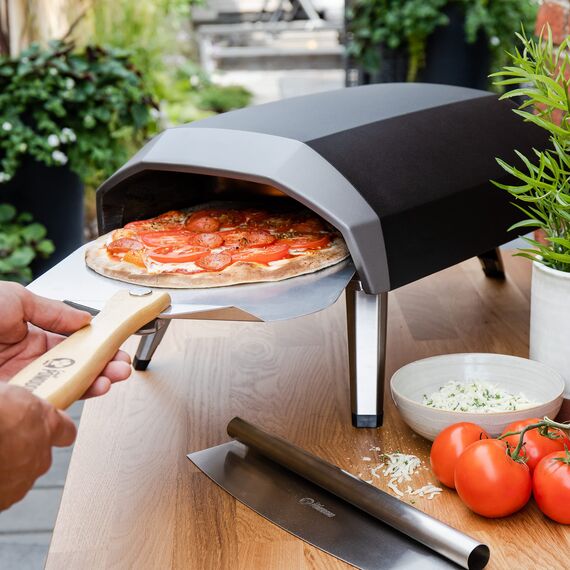 Chef Pomodoro Pizzaschieber mit einklappbarem Holzgriff, 30,5 x 35,6 cm - Hochwertige Pizzaschaufel aus Aluminium - Gourmet Pizzaheber für hausgemachte Pizzen, Backen, Brot - Pizza Zubehör