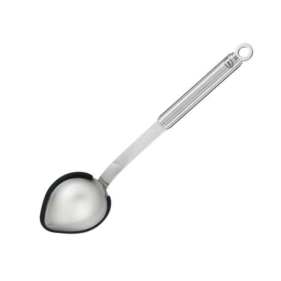 RÖSLE Portionslöffel Silikon, Hochwertiger Schöpflöffel mit Silikonrand und Rundgriff, Edelstahl 18/10, Spülmaschinengeeignet, Silberfarben/Schwarz