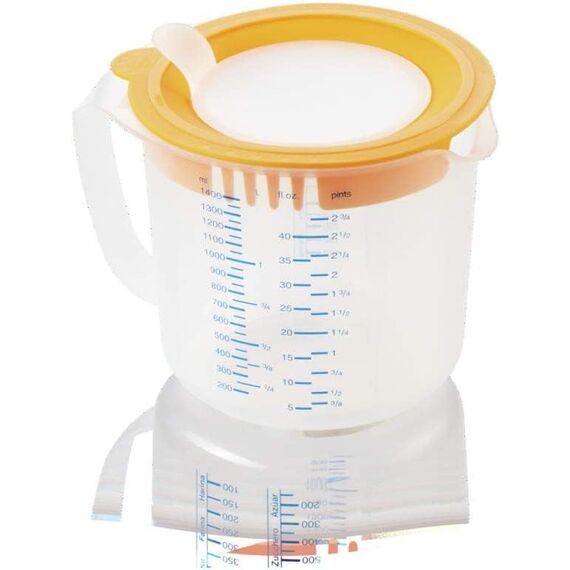 Leifheit 3in1 Messbecher 1,4L, Rührbecher mit Spritzschutz und Verschlussdeckel zum Aufbewahren, mit verstellbarem Ausguss, gummierter Boden, spülmaschinengeeignet, ideal zum Backen und Kochen