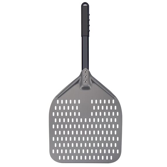 G.a HOMEFAVOR Perforierter Pizzaschieber, Pizzaschaufel aus Hart Eloxiertes Aluminium Rechteckige Professionelles Pizzaschaufel mit verlängertem Silikongriff, 30,5 x 35,6 cm, 66 cm insgesamt