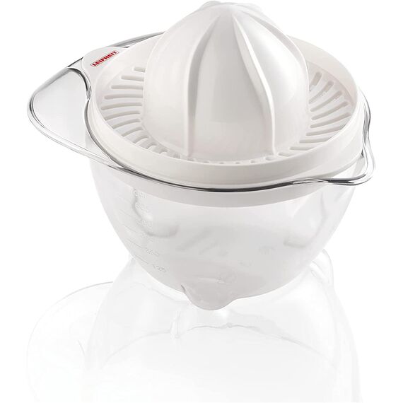 Leifheit Zitruspresse ComfortLine-Serie, Zitronenpresse aus hochwertigem Kunststoff, Saftpresse mit Auffangbehälter 600ml, Messskala und Ausgießer, Orangenpresse, Obstpresse mit Doppelkegel