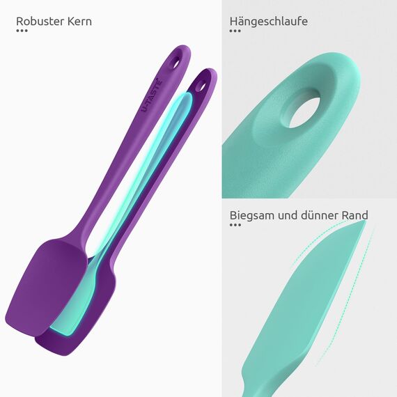 U-Taste 315 ℃ Hitzebeständige Silikonspatel, Antihaft-Gummi-Teigschaber, nahtloses einteiliges Design zum Kochen, Backen, Mischen (4 Stück, Bunt)