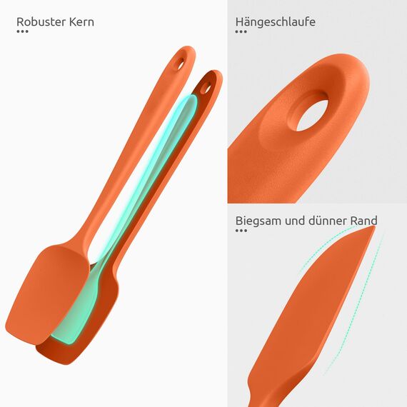 U-Taste Silikon Spatel & Teigschaber 4er Set, 315℃ Hitzebeständiger Antihaft-Gummispachtel Kuchenspatel, Nahtloses Einteiliges Design für Kochen Backen Mischen (Orange)