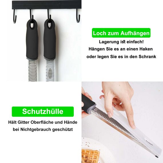 Parmesanreibe Käsereibe Zitronenreibe Edelstahl Reibe mit Rasiermesser-Scharfe Klinge, Fein Zester Reibe Knoblauchreibe Ingwerreibe Muskatreibe Raspel Küchenreibe für Käse Zitronen Spülmaschinenfest