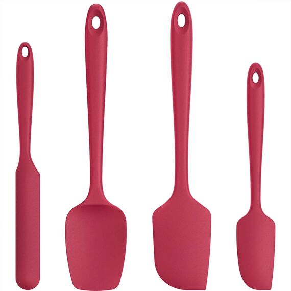 U-Taste Silikon Spatel & Teigschaber 4er Set, 315℃ Hitzebeständiger Antihaft-Gummispachtel Kuchenspatel, Nahtloses Einteiliges Design für Kochen Backen Mischen (Rot)
