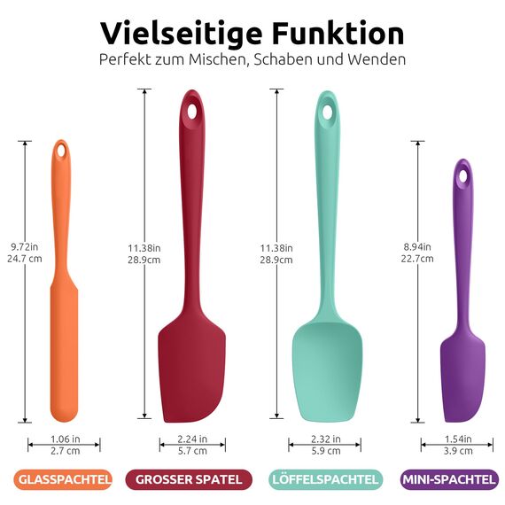 U-Taste Silikon Spatel & Teigschaber 4er Set, 315℃ Hitzebeständiger Antihaft-Gummispachtel Kuchenspatel, Nahtloses Einteiliges Design für Kochen Backen Mischen (Mehrfarbig)
