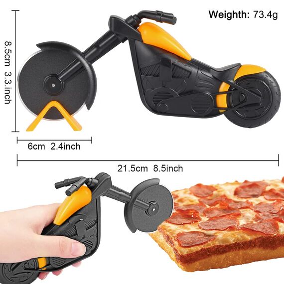 Motorrad Pizzaschneider, Lustige Pizza Schneider Edelstahl Kunststoff Pizzaroller Pizzarad Pizzamesser, Pizza Cutter mit Scharfem Schneiderad & Ständer für Weihnachten Geburtstag Geschenke (Gelb)