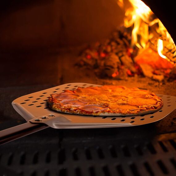 G.a HOMEFAVOR Perforierter Pizzaschieber, Pizzaschaufel aus Hart Eloxiertes Aluminium Rechteckige Professionelles Pizzaschaufel mit verlängertem Silikongriff, 30,5 x 35,6 cm, 66 cm insgesamt