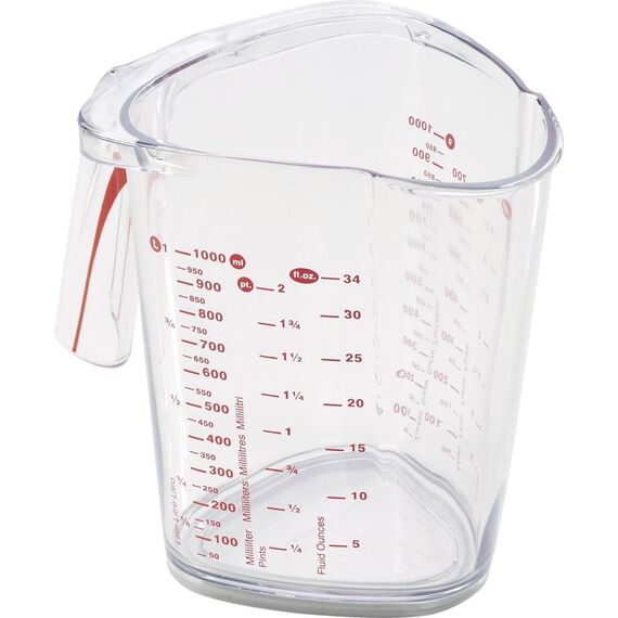 Leifheit Messbecher 1L, mit mehrsprachigen Messskalen für Mehl, Zucker und Flüssigkeiten, gummierter Boden, spülmaschinengeeignet, ideal zum Backen und Kochen, measuring cup, Messkanne
